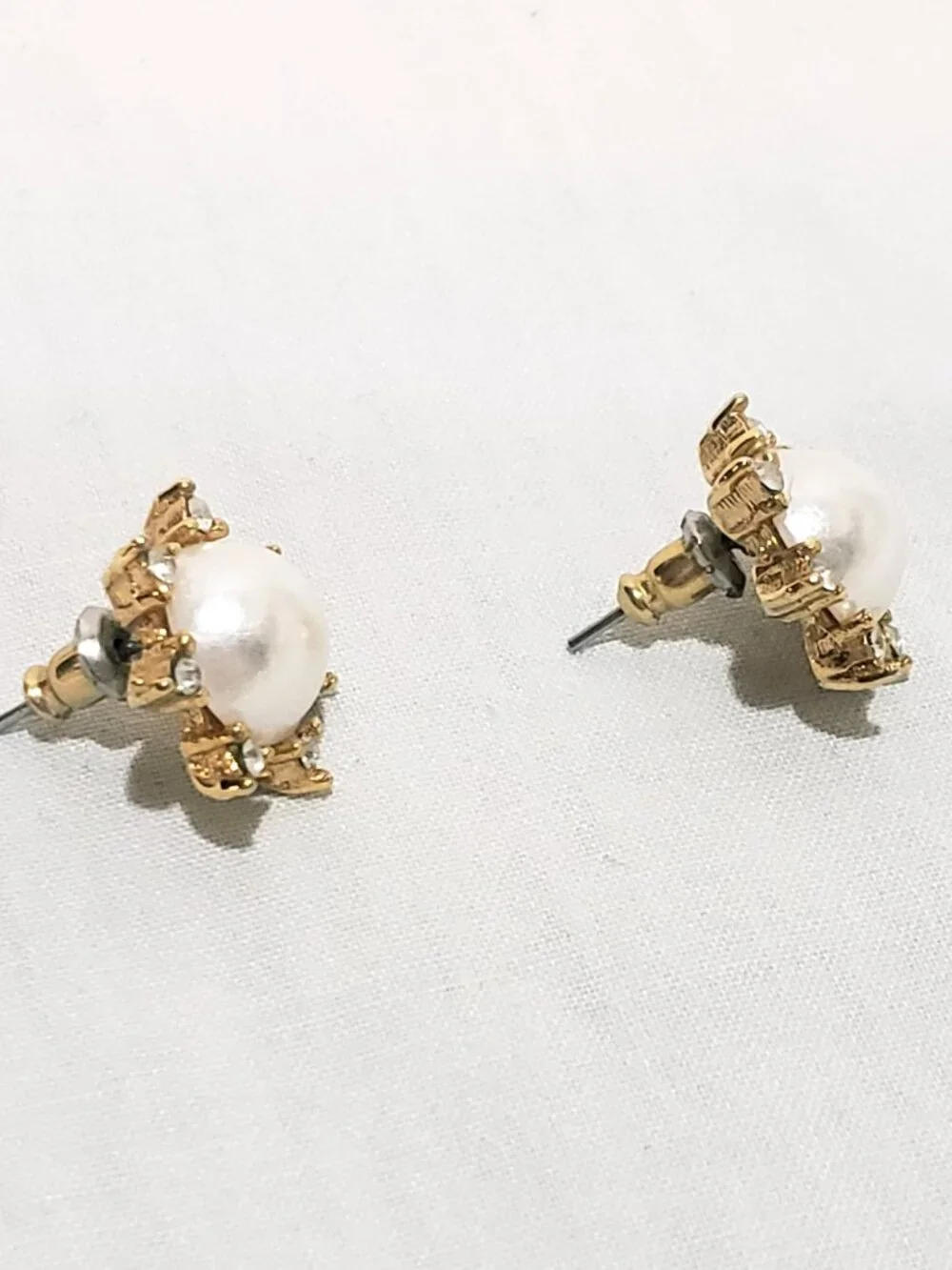 Faux Half Pearl Rhinestones Stud Earrings Pierced 1/2'